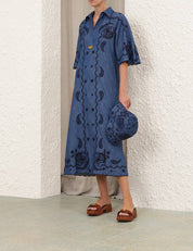 Aster embroidered denim midi