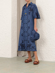 Aster embroidered denim midi