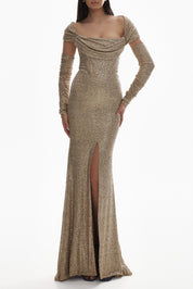 MAHA GOLD SEQUINS DRESS فستان 