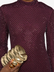 BURGUNDY RHINESTONE FISHNET MIDI DRESS