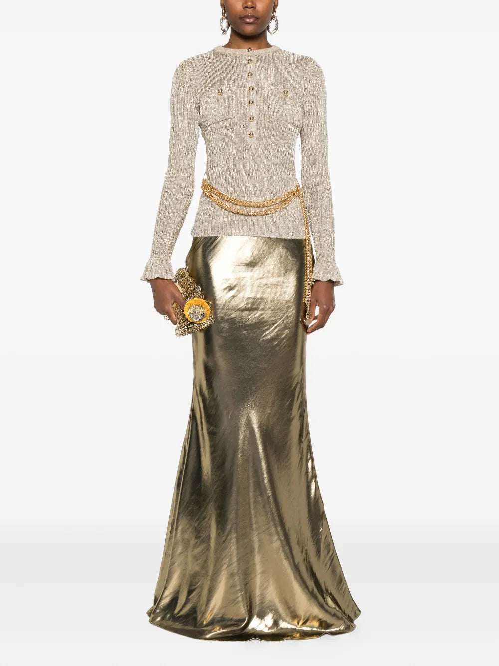 GOLD METALLIC MAXI SKIRT