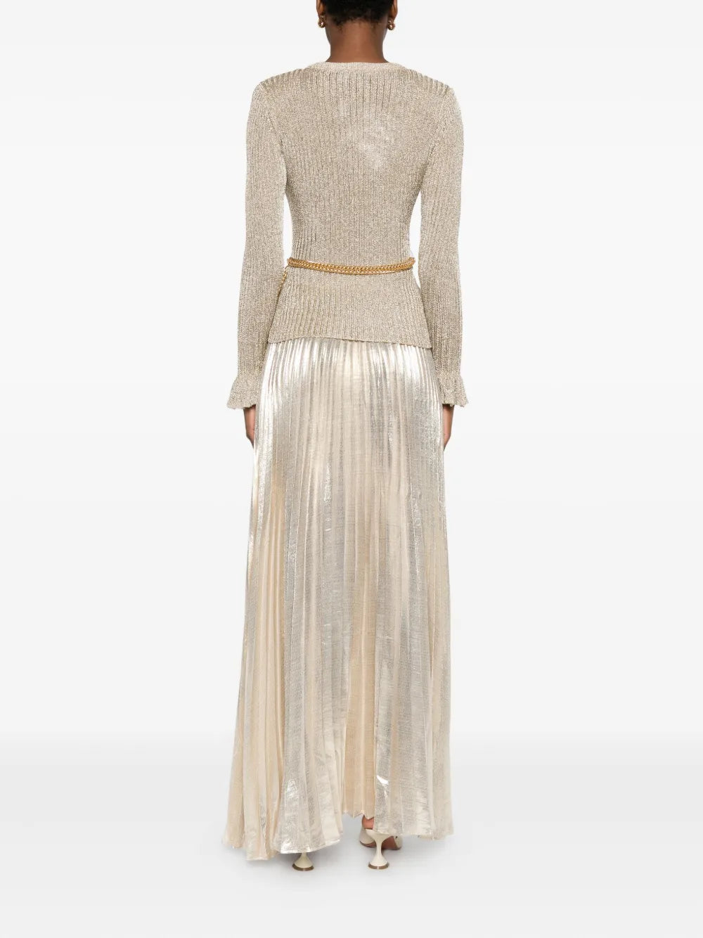 GOLD LUREX RIBBED KNIT MAXI DRESS