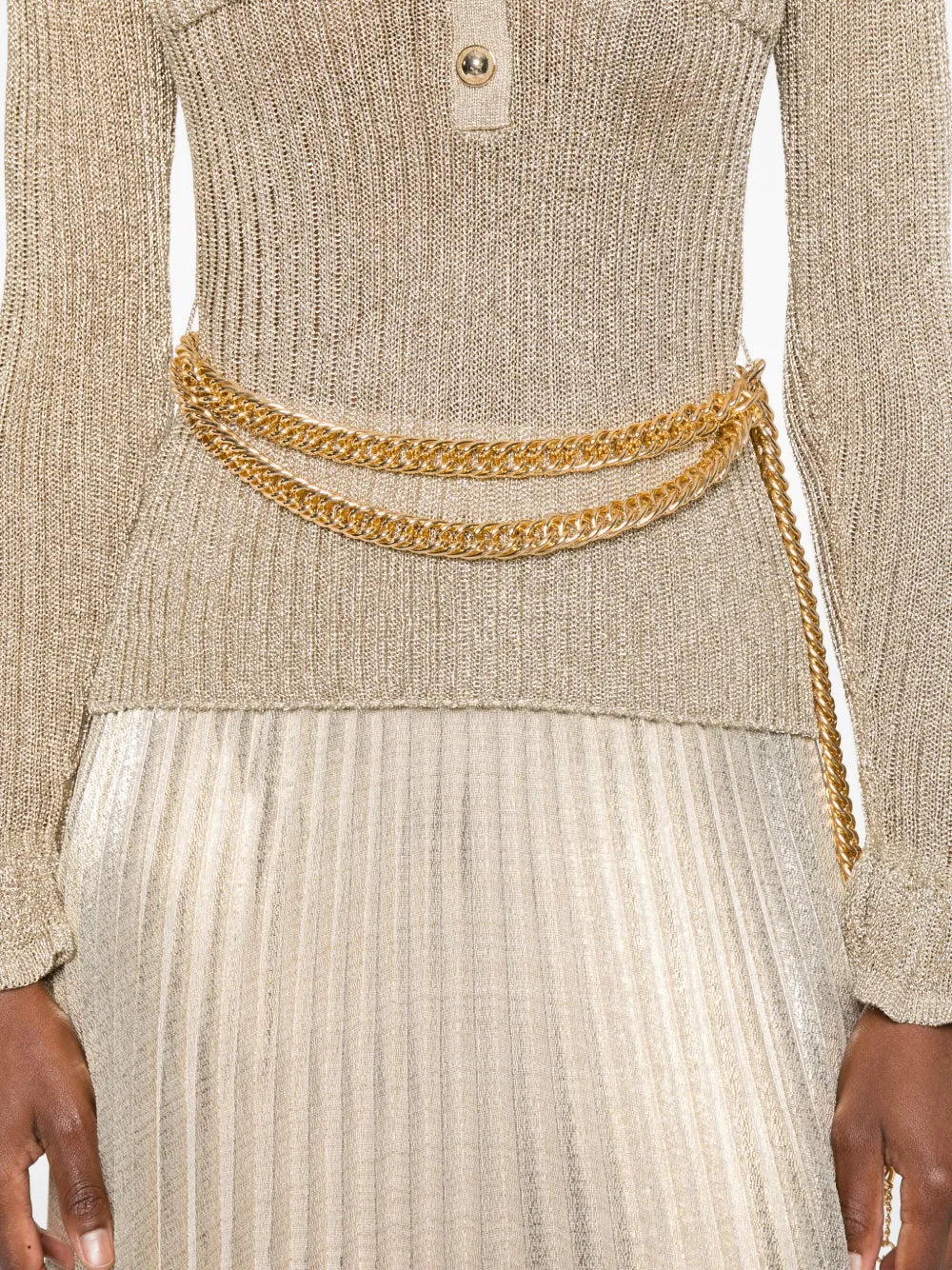 GOLD LUREX RIBBED KNIT MAXI DRESS