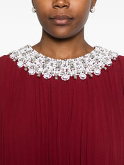 BURGUNDY CHIFFON FEATHER MIDI DRESS