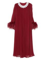 BURGUNDY CHIFFON FEATHER MIDI DRESS