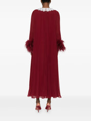 BURGUNDY CHIFFON FEATHER MIDI DRESS