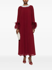 BURGUNDY CHIFFON FEATHER MIDI DRESS