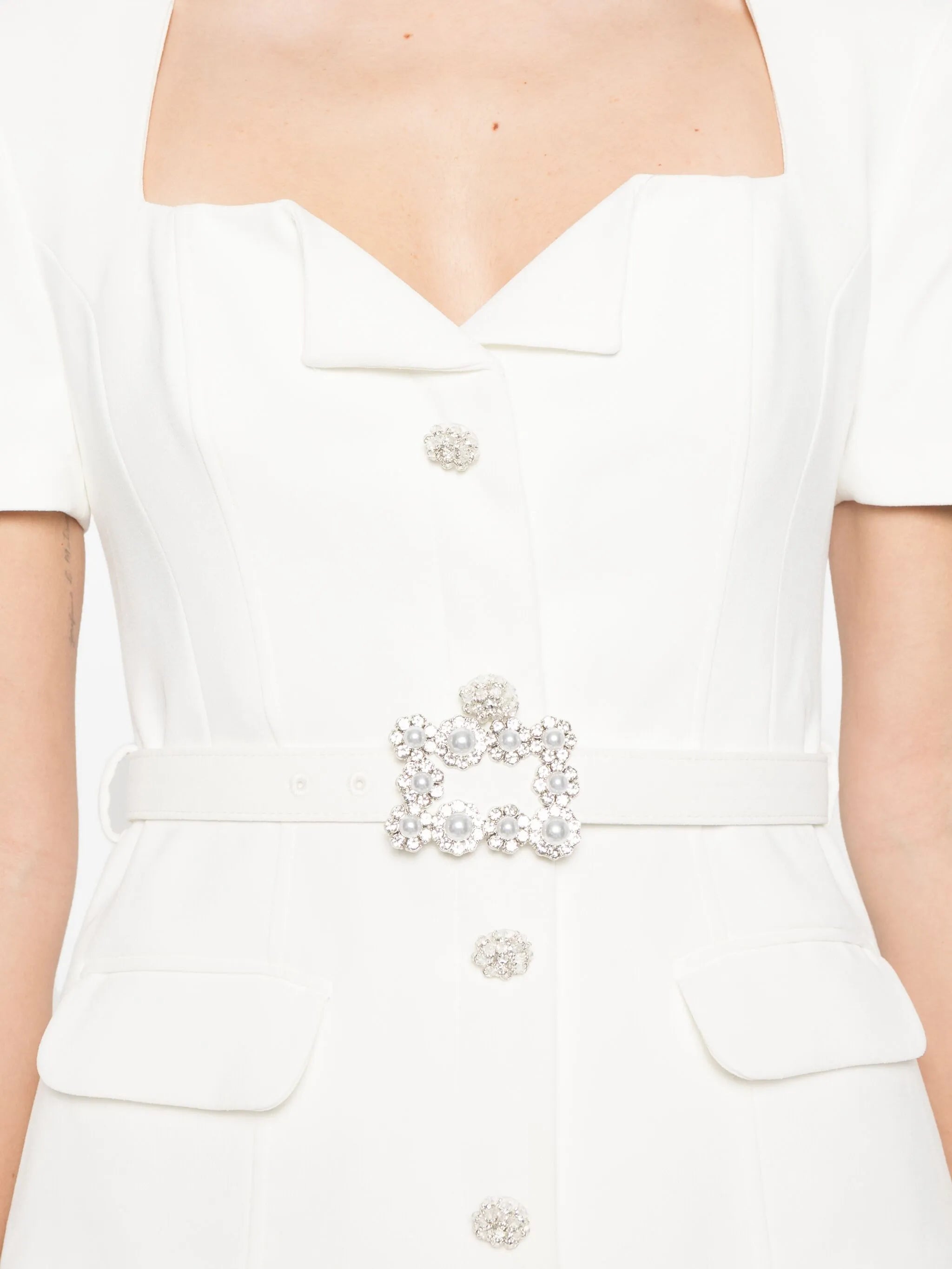 WHITE CREPE CHIFFON MIDI DRESS