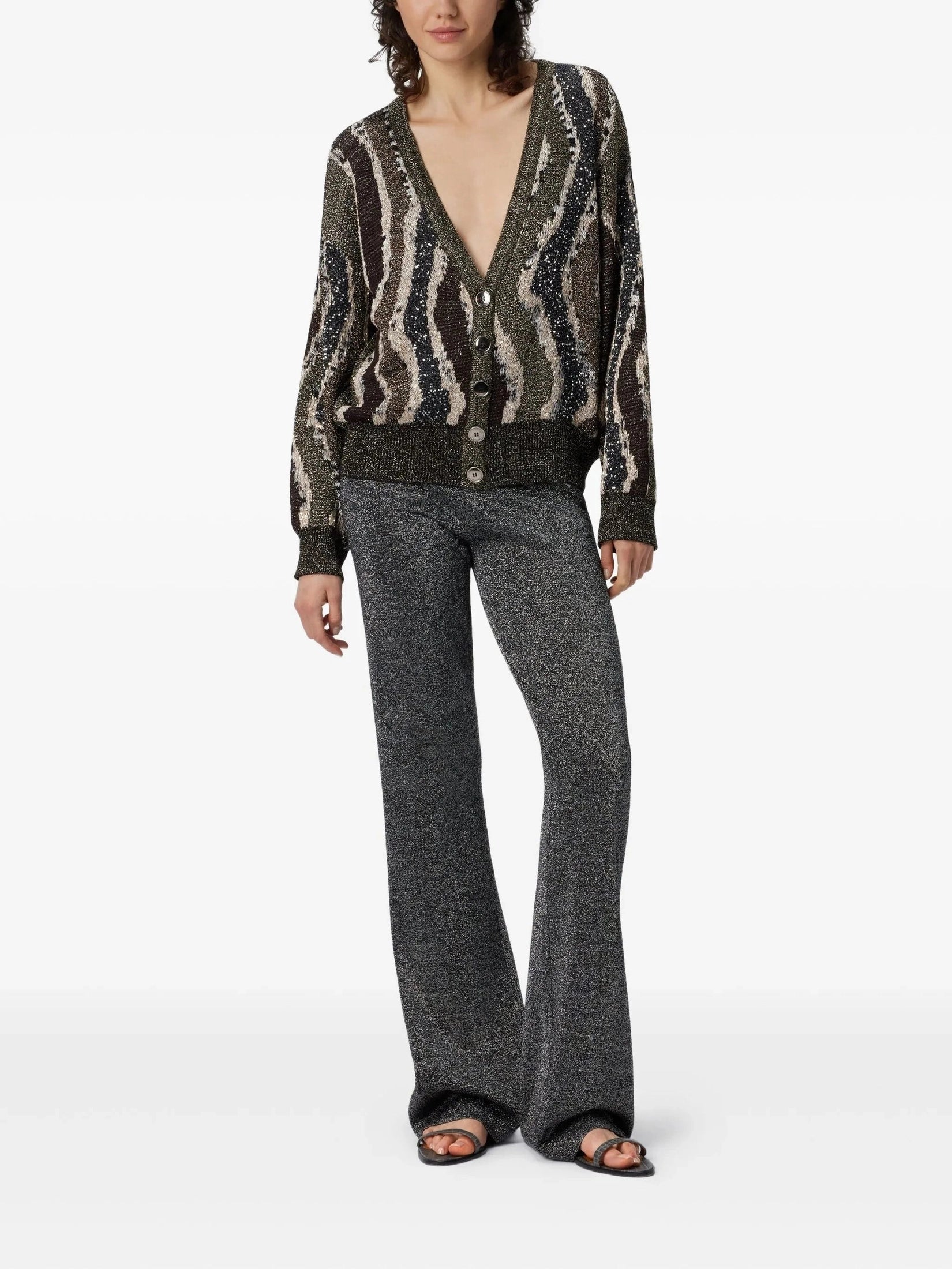 Straight long pants in lamé