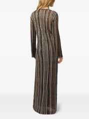 Long dress with v-neck and herringbone stripe knit