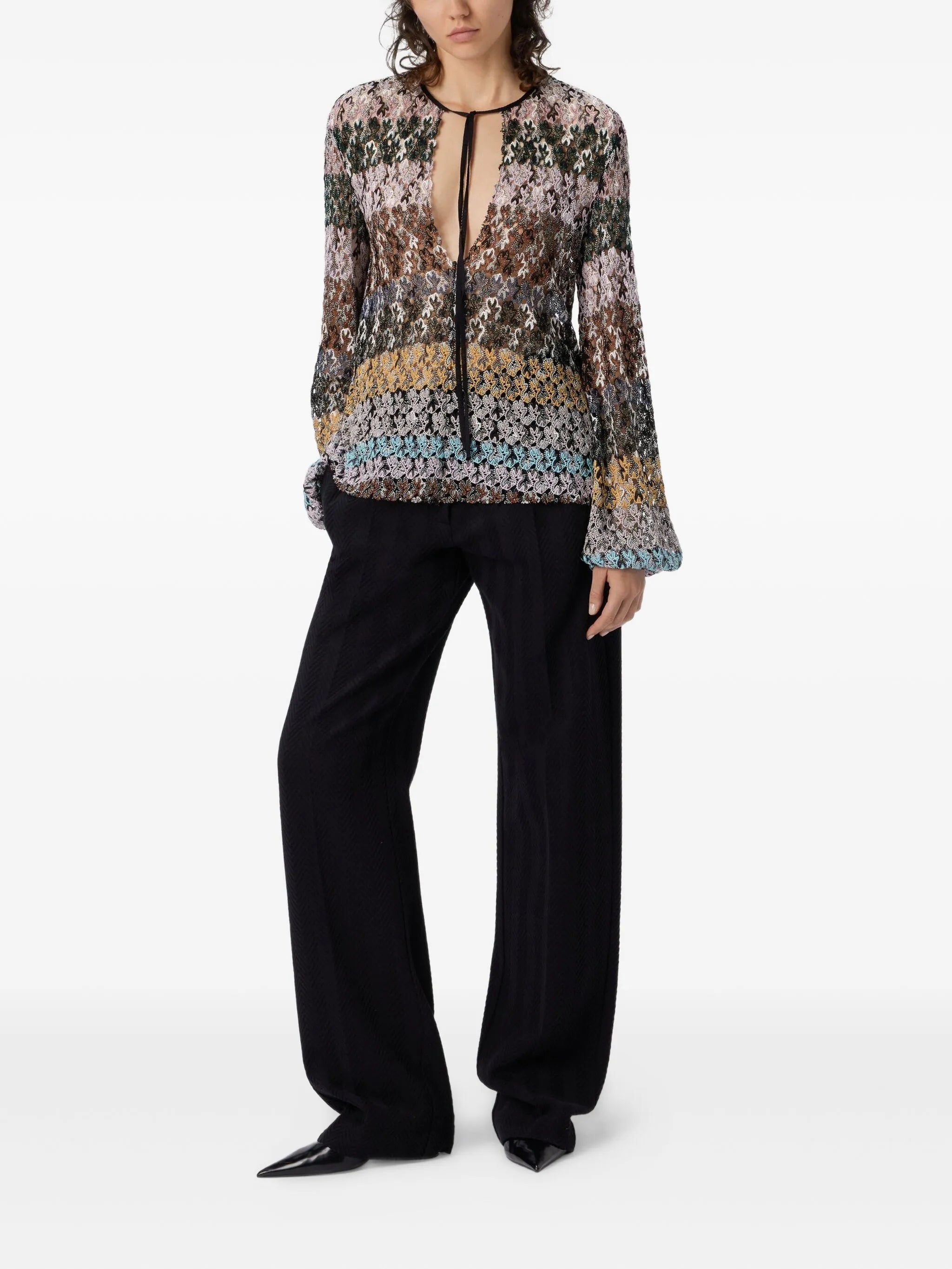 Crew neck blouse in embroidered lace