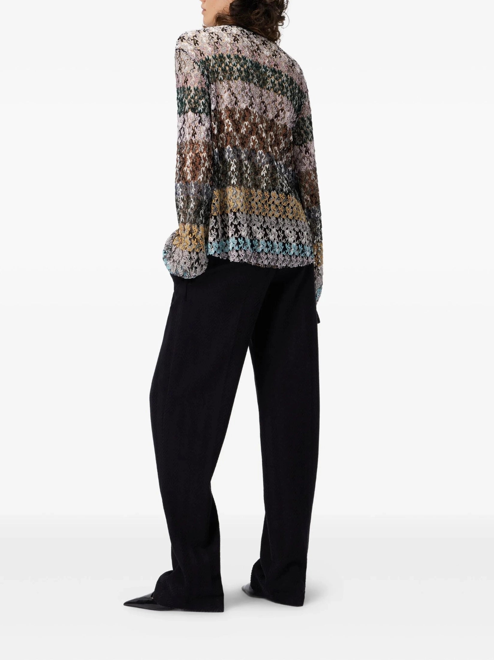 Crew neck blouse in embroidered lace