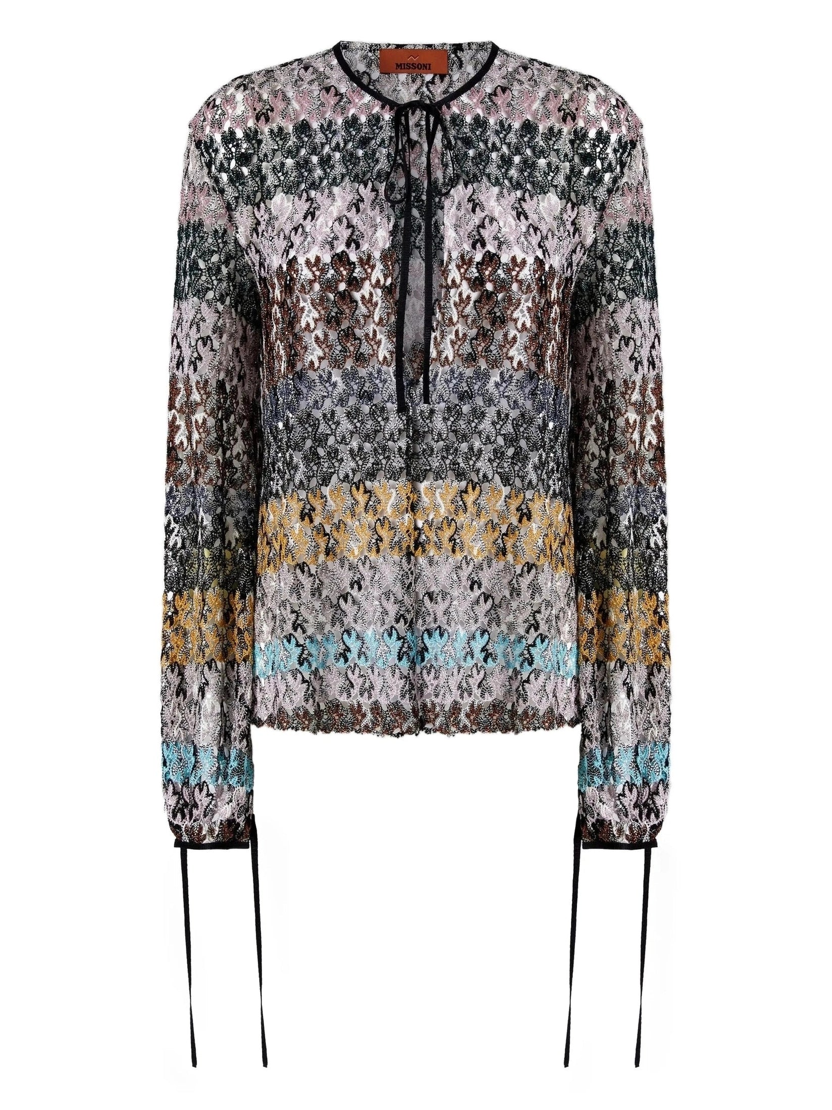 Crew neck blouse in embroidered lace