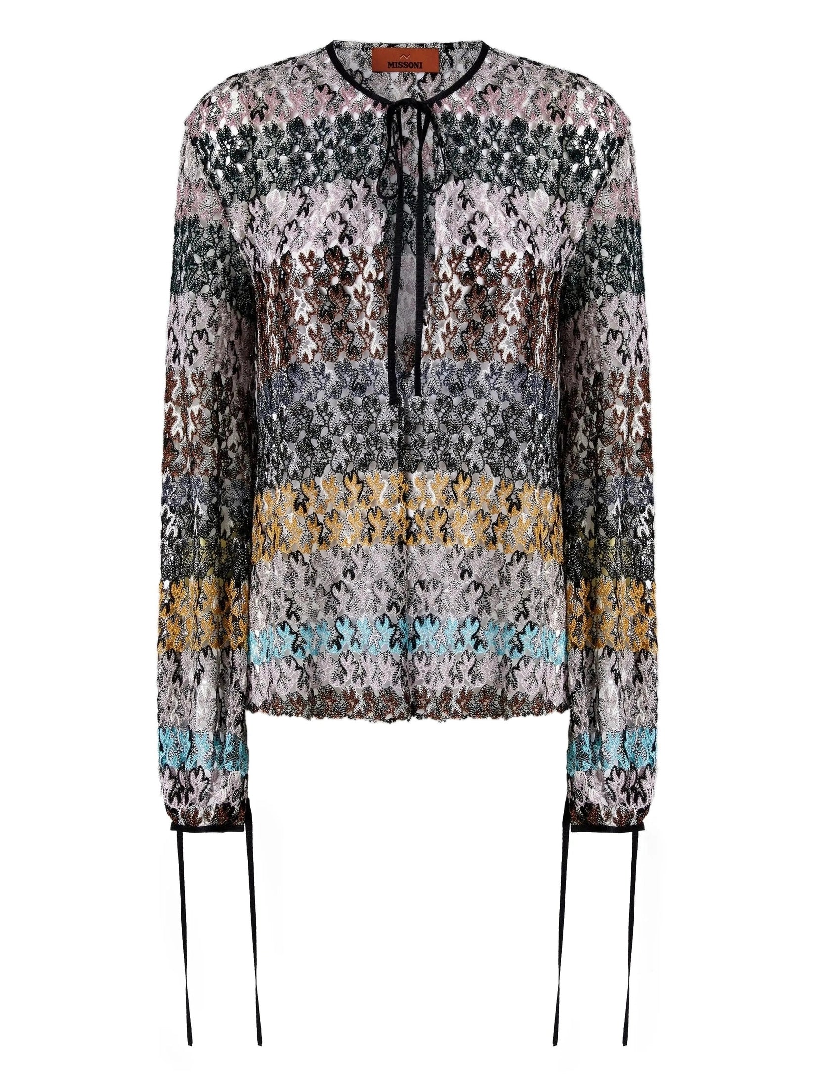 Crew neck blouse in embroidered lace