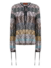 Crew neck blouse in embroidered lace