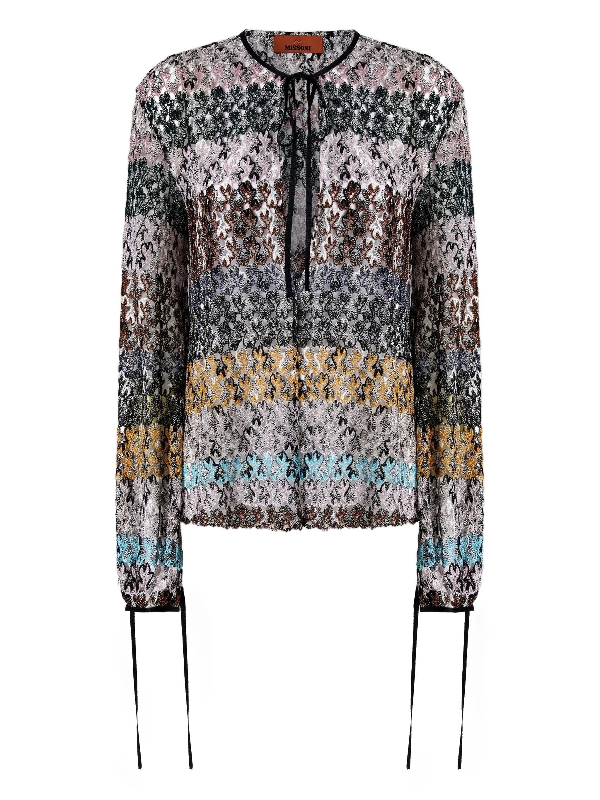 Crew neck blouse in embroidered lace