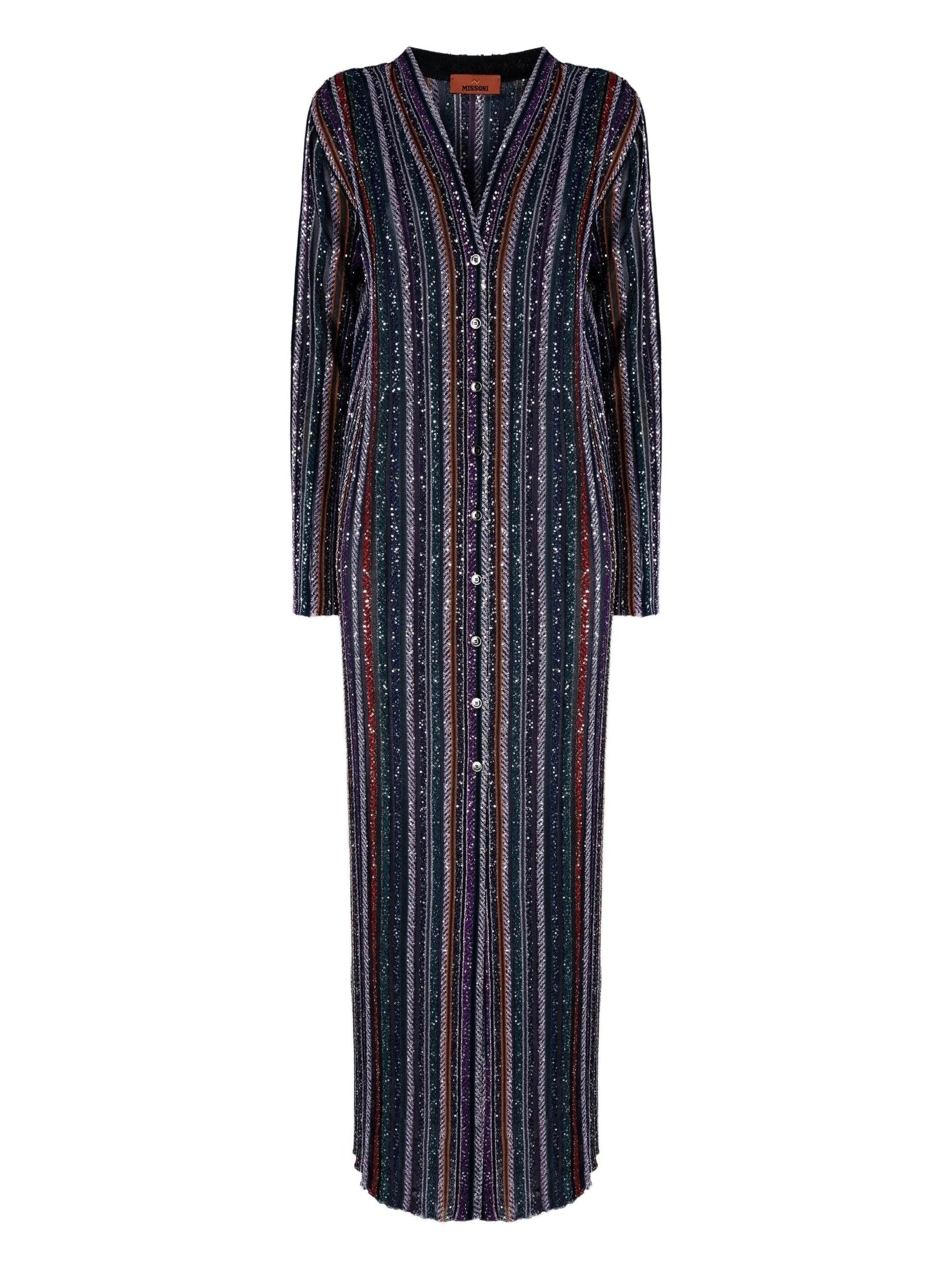 Long cardigan in herringbone stripe knit