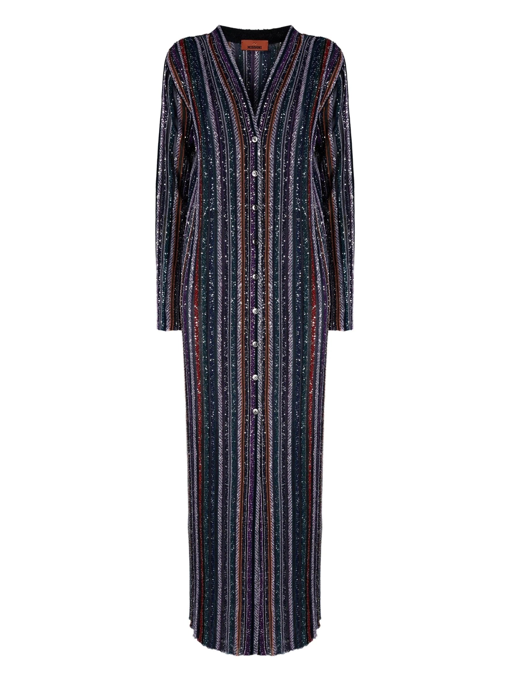 Long cardigan in herringbone stripe knit
