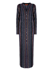 Long cardigan in herringbone stripe knit