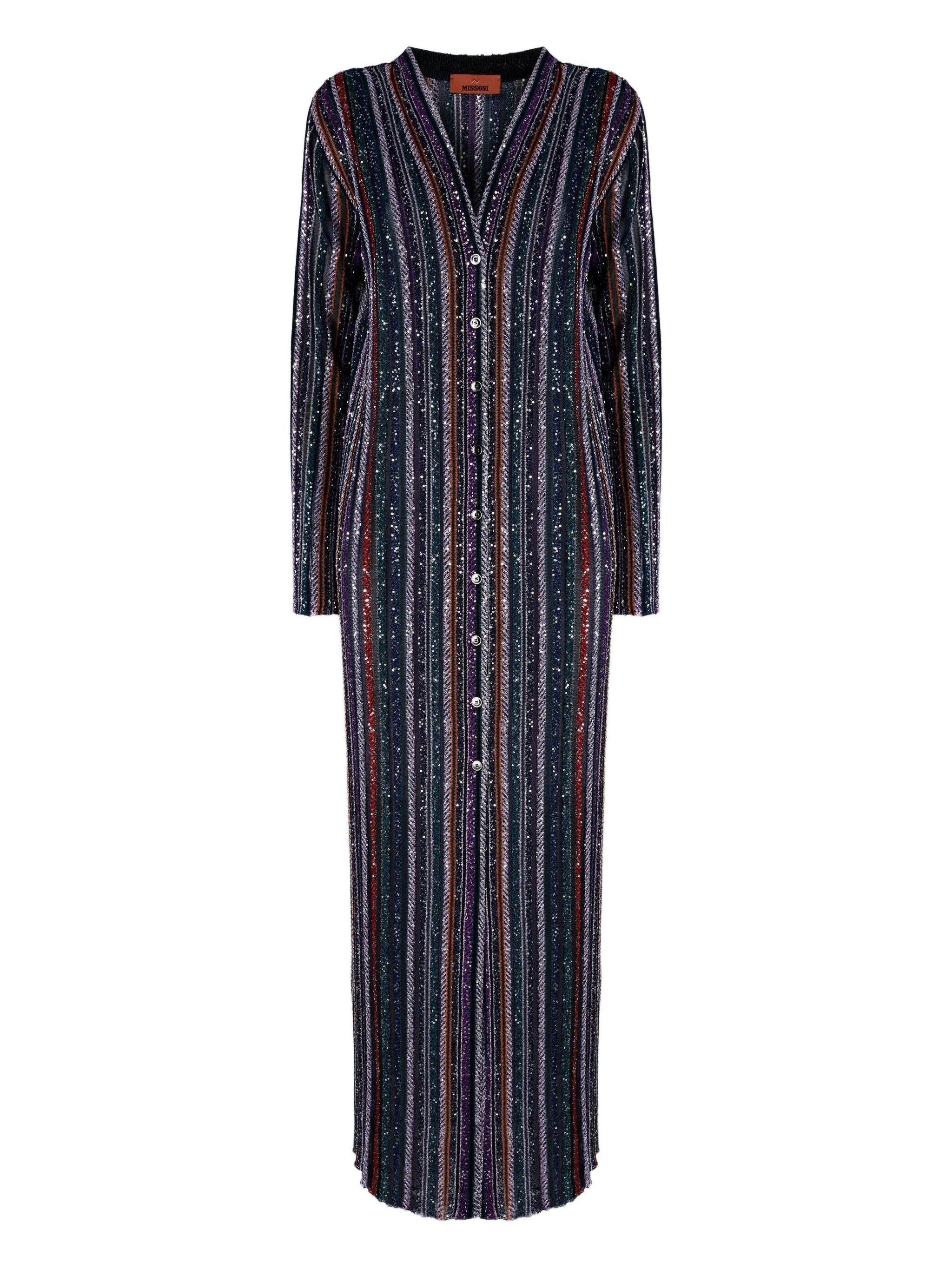 Long cardigan in herringbone stripe knit