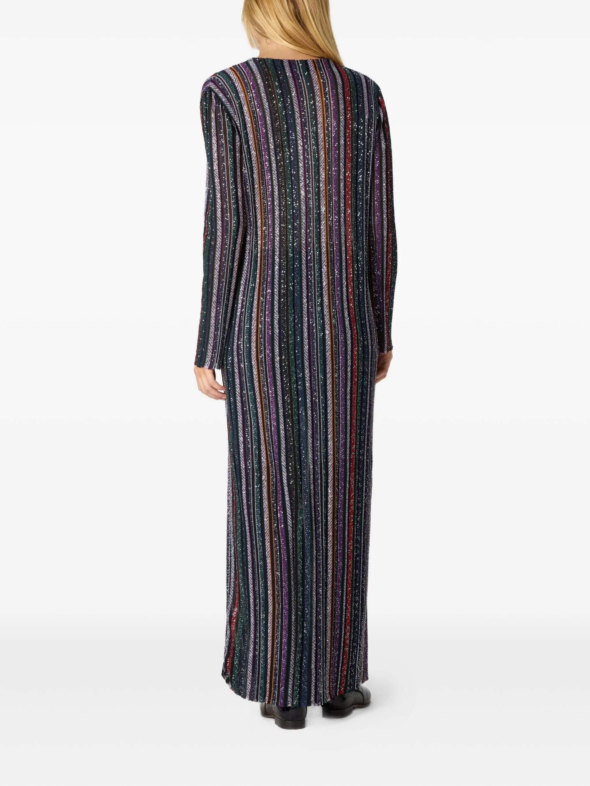 Long cardigan in herringbone stripe knit