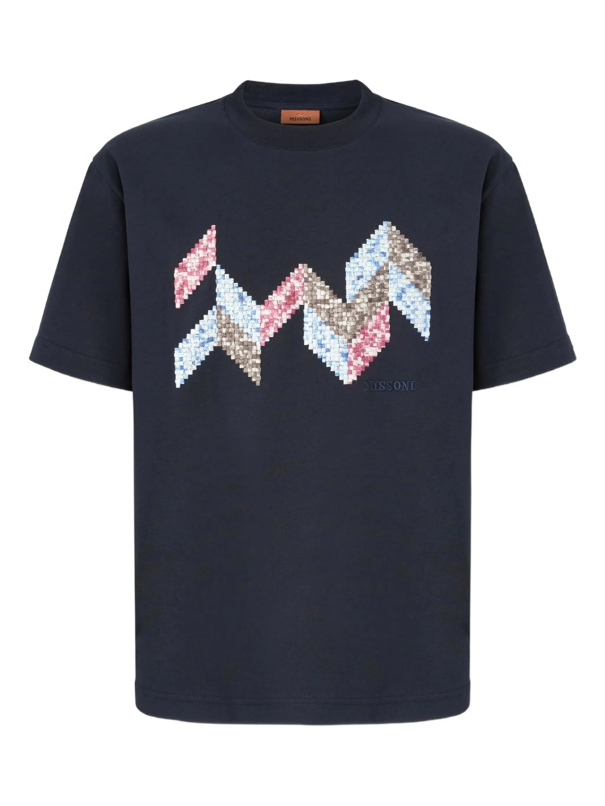 Short sleeve t-shirt with flame zigzag insert and logo