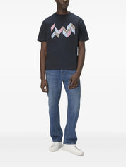 Short sleeve t-shirt with flame zigzag insert and logo