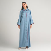 BLUE TENCEL COLLAR DRESS WITH SCARF