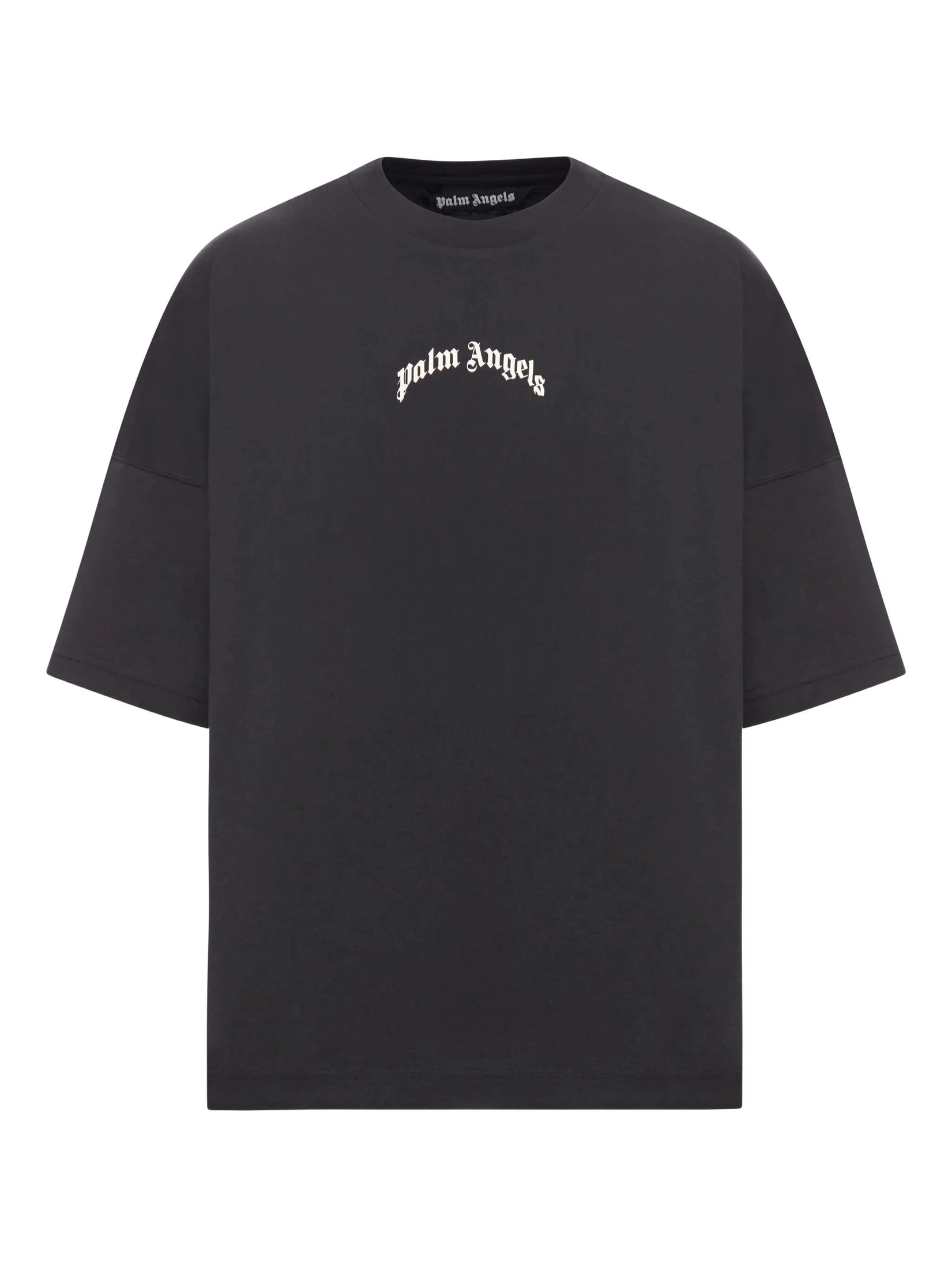Back curved logo over tee