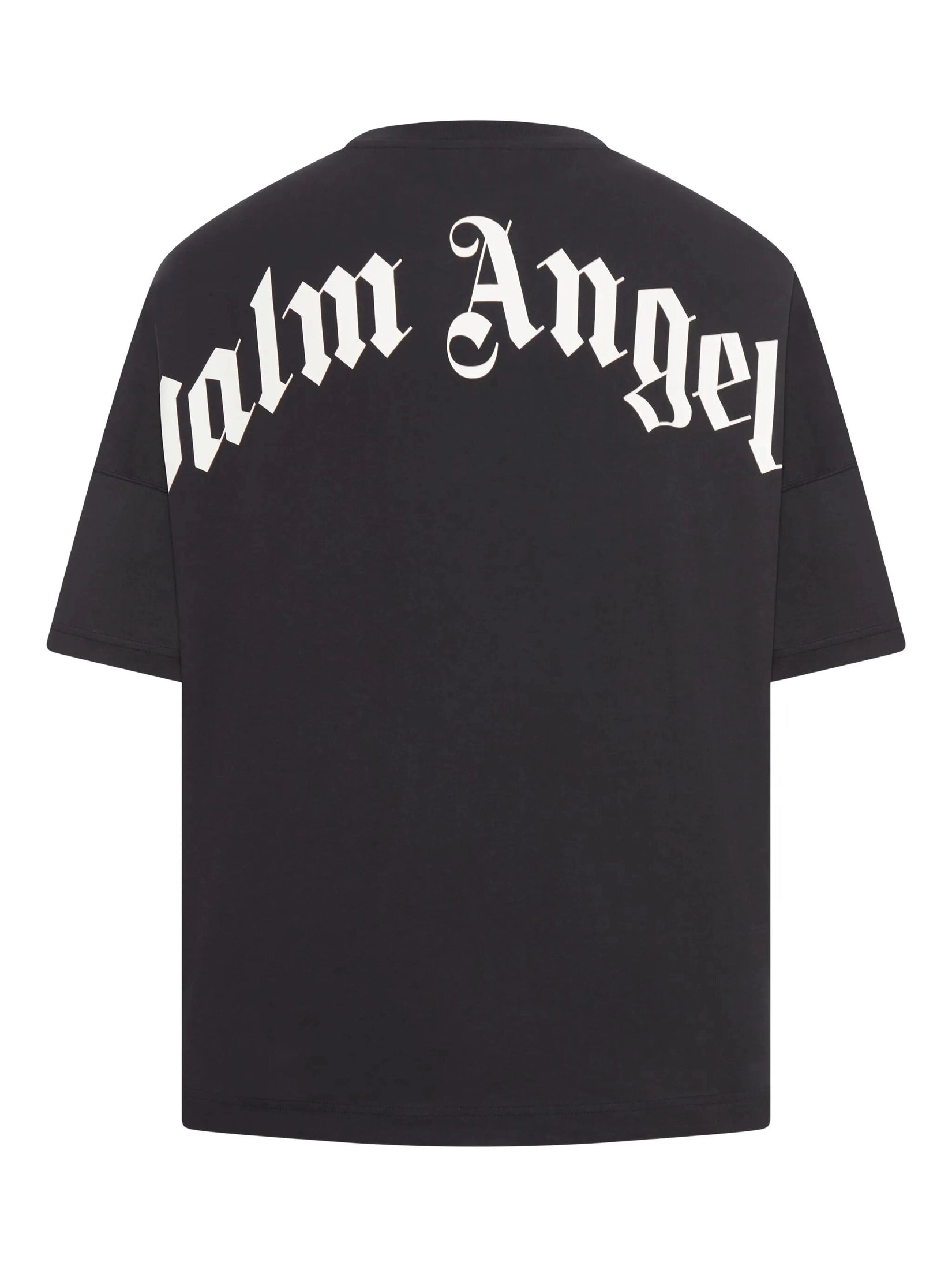 Back curved logo over tee