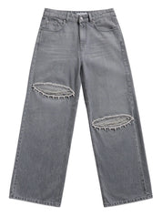 Distressed crystal relaxed slit jean