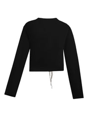 Crystal flower draped long sleeve top