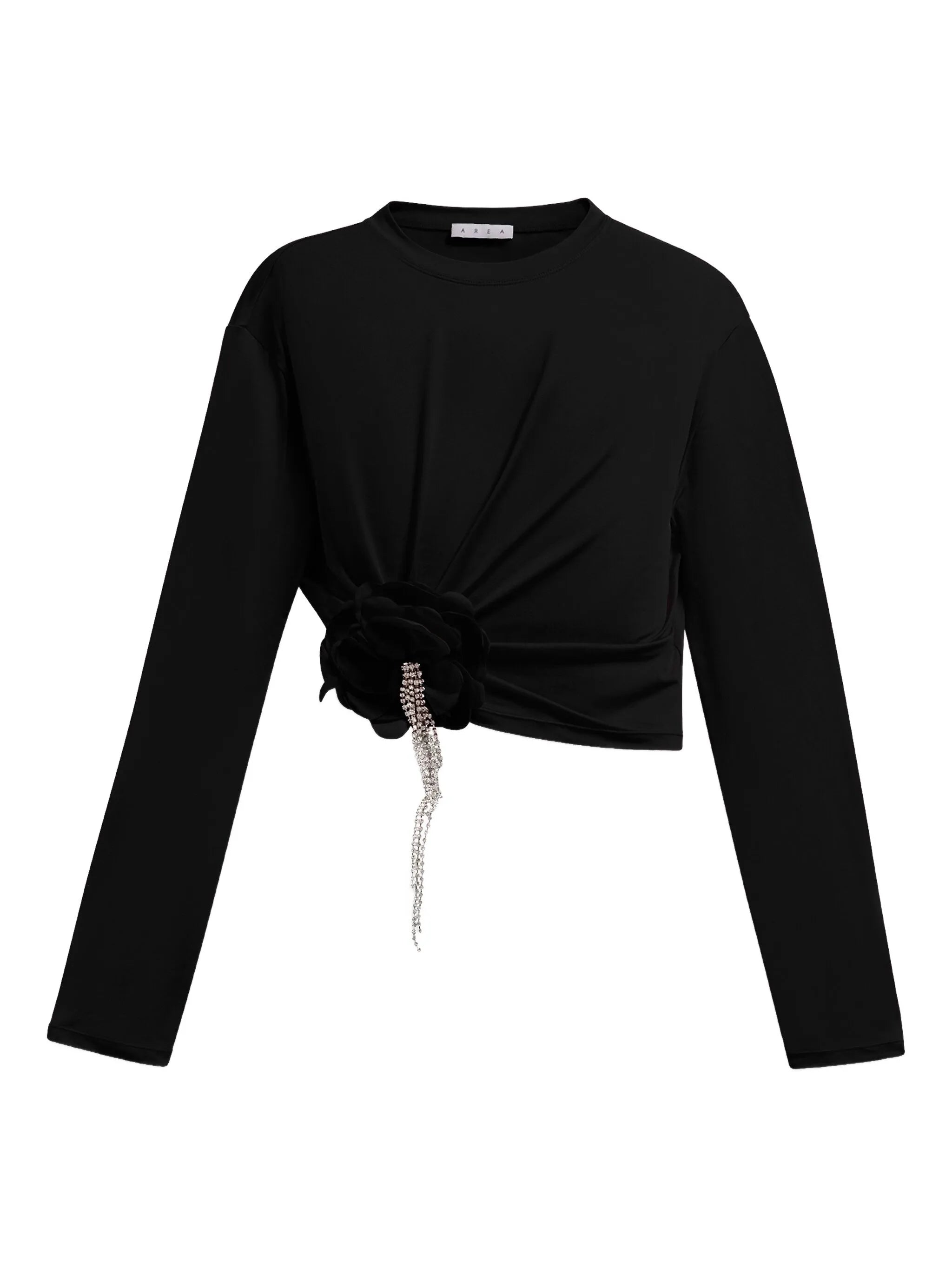 Crystal flower draped long sleeve top