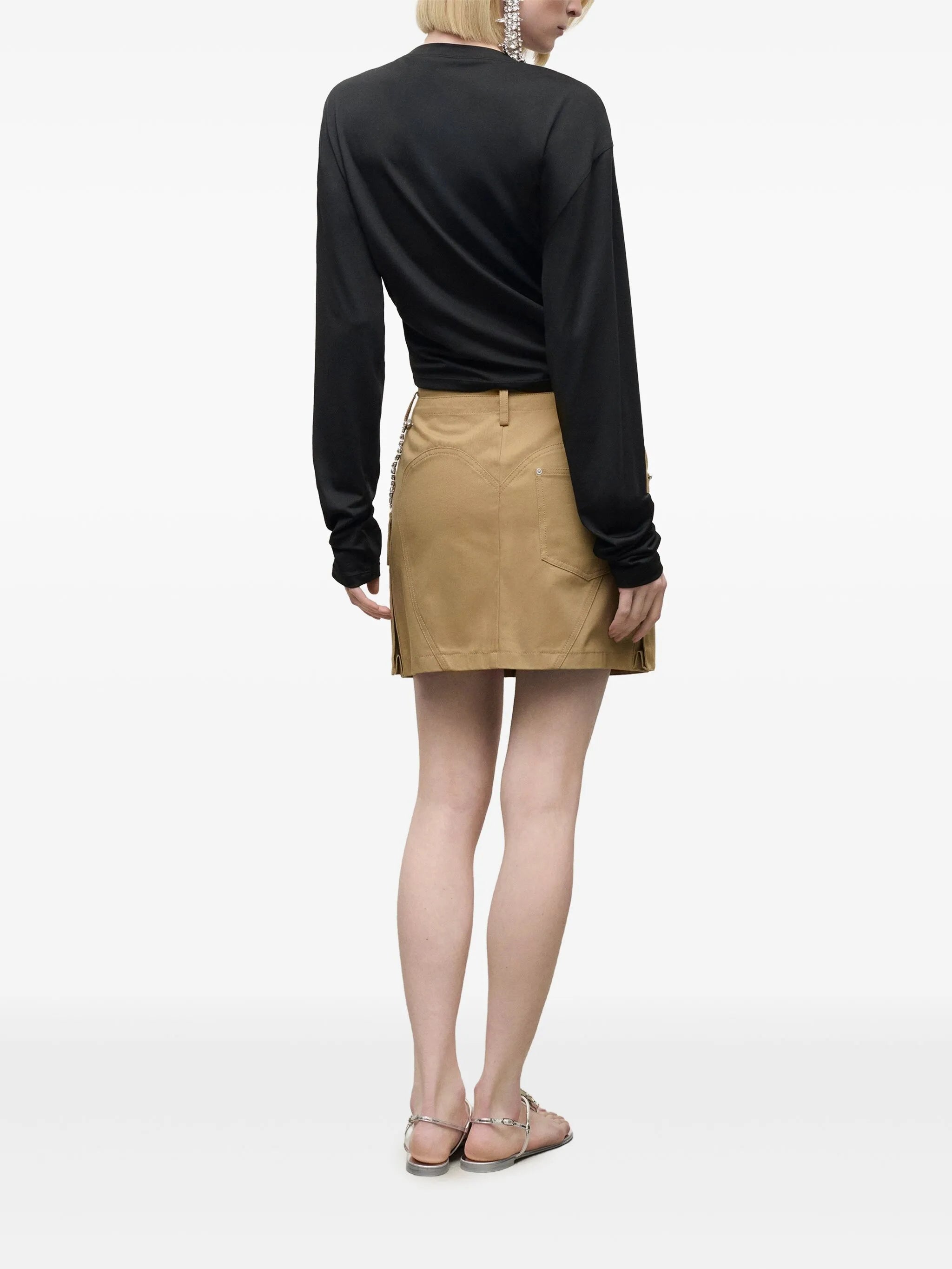 Crystal flower draped long sleeve top