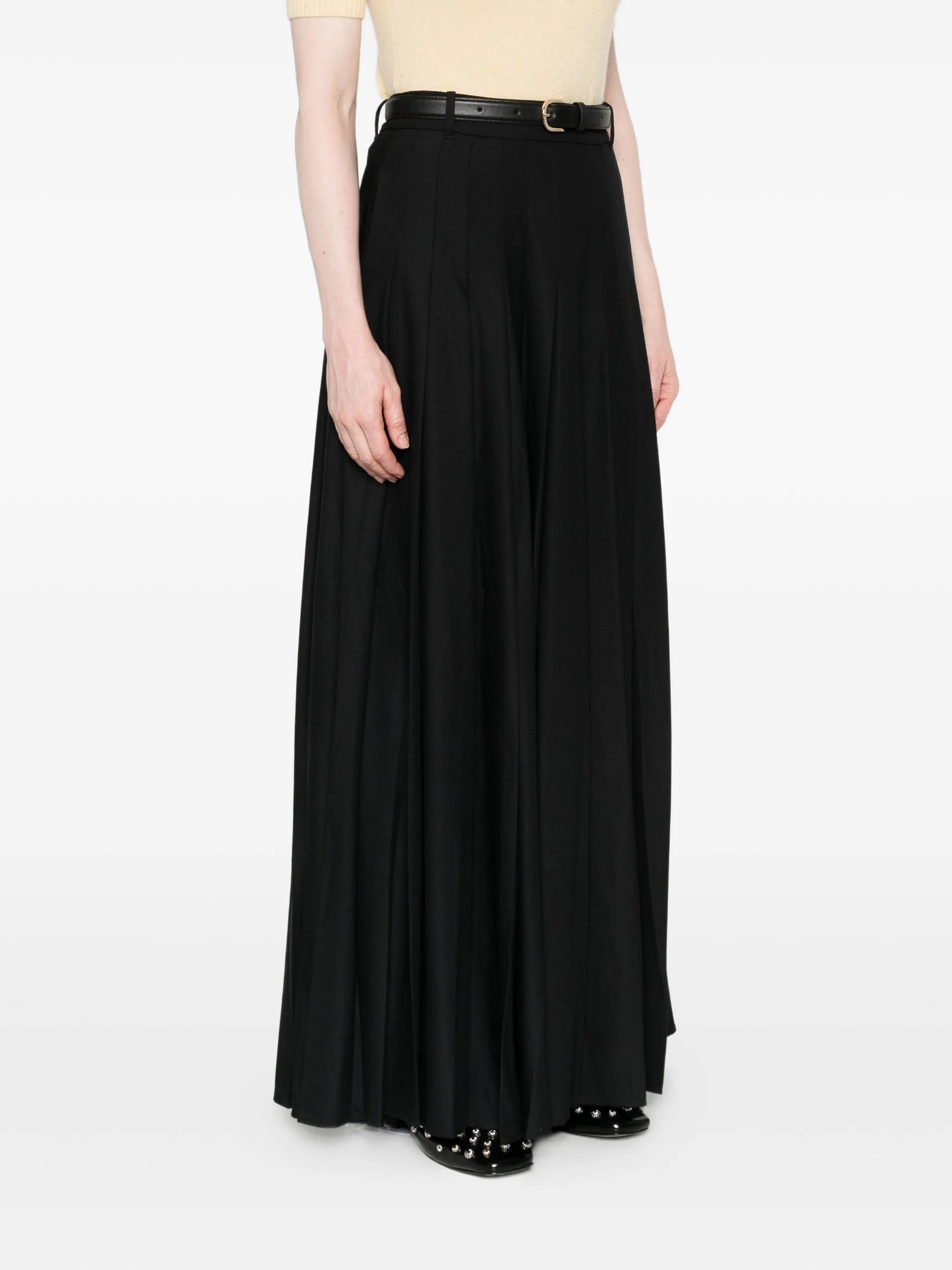 BLACK PLEATED TWILL MAXI SKIRT