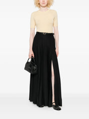 BLACK PLEATED TWILL MAXI SKIRT