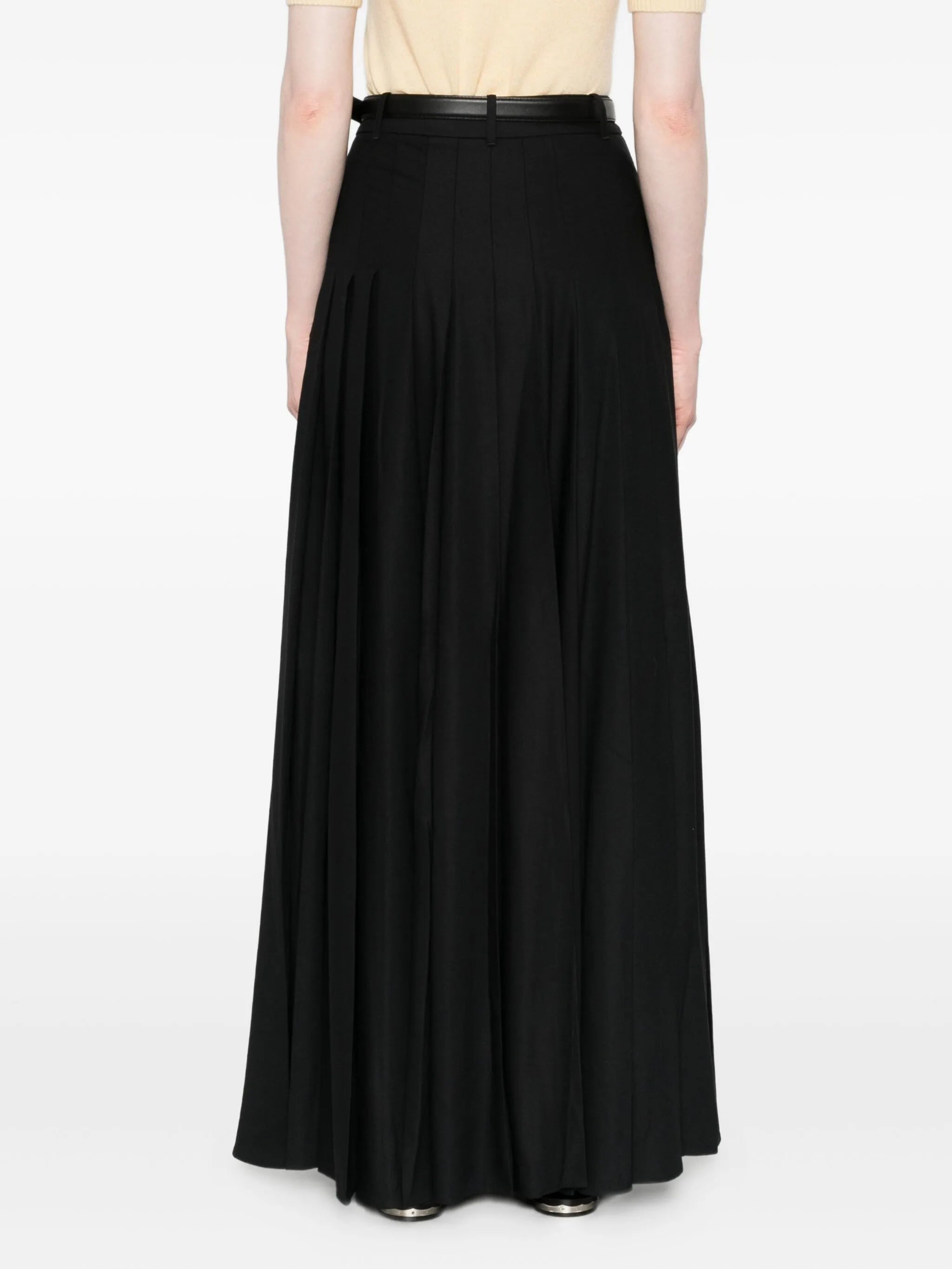 BLACK PLEATED TWILL MAXI SKIRT