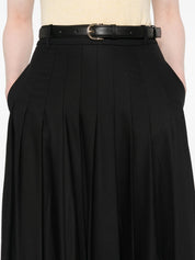 BLACK PLEATED TWILL MAXI SKIRT