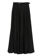 BLACK PLEATED TWILL MAXI SKIRT