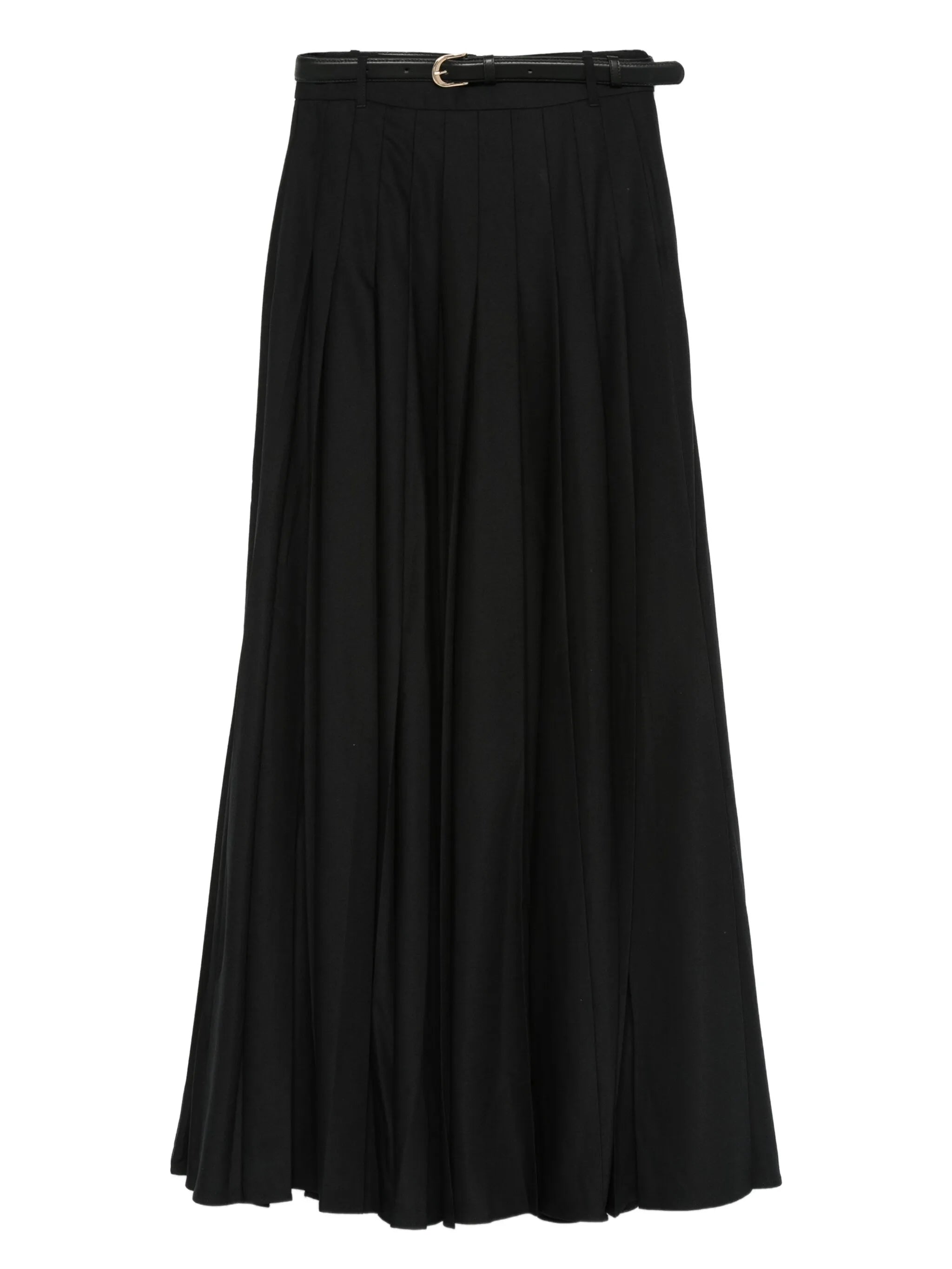 BLACK PLEATED TWILL MAXI SKIRT