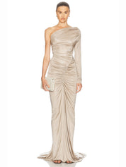 One sleeve ruched gown