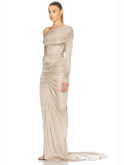 One sleeve ruched gown