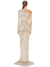 One sleeve ruched gown