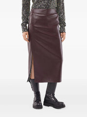 Belted Leather Split Midi Skirt