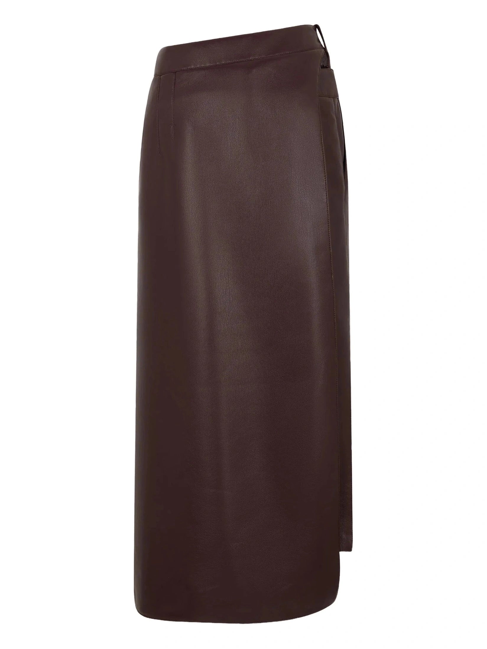 Belted Leather Split Midi Skirt