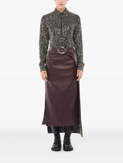 Belted Leather Split Midi Skirt