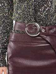 Belted Leather Split Midi Skirt