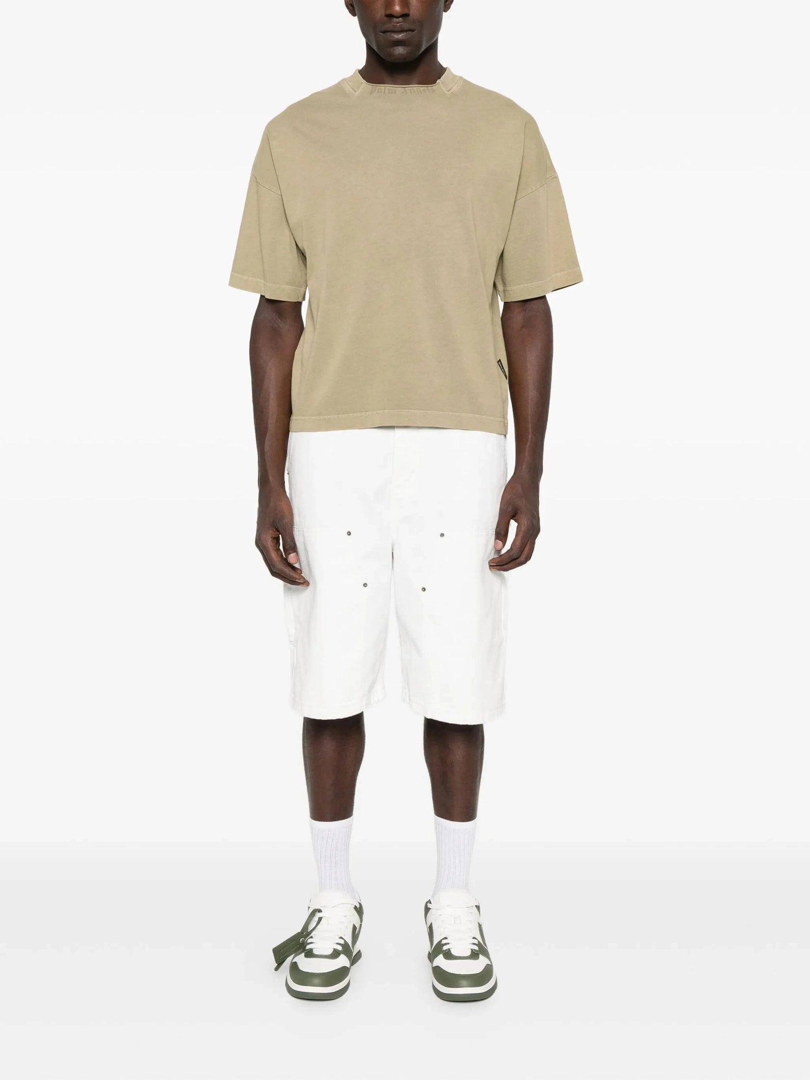 Curved logo loose collar tee army green