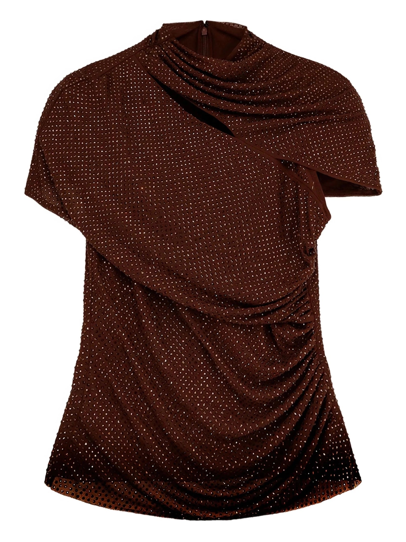 Brown rhinestone mesh cut out top