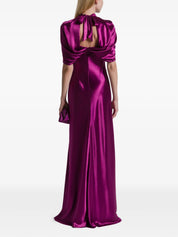 Satin evening dress with cape sleeves